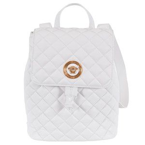 NEW Versace White Medusa Head Quilted Leather Drawstring Backpack Rucksack Bag
